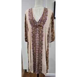 Free People Boho Azalea Block Printed Midi Dress, S